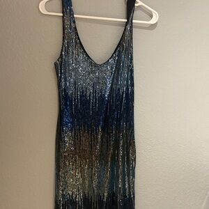 Love Reign Blue and Silver Sequin Mini Dress